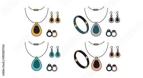 Jewelry Sets Line luxury color outline design