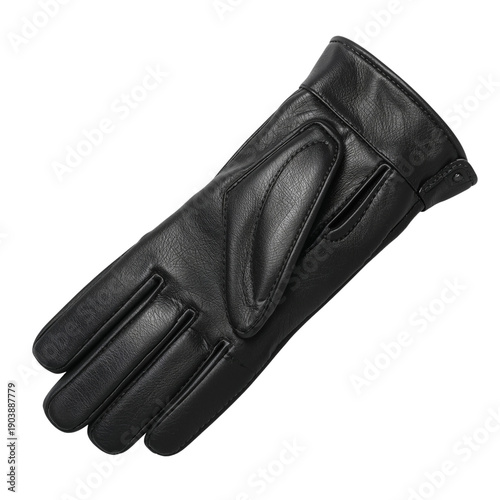 Black Leather Glove Displayed on White Background for Winter Fashion Accessory