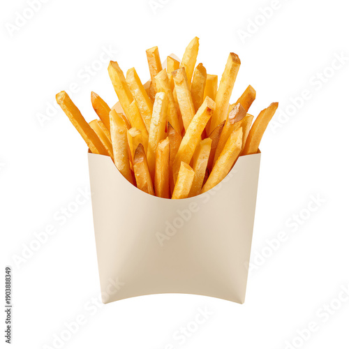 Crispy Golden French Fries Served in a Simple Paper Container, Ready for Enjo...