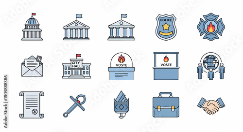 Government and Law Enforcement Icons Set.