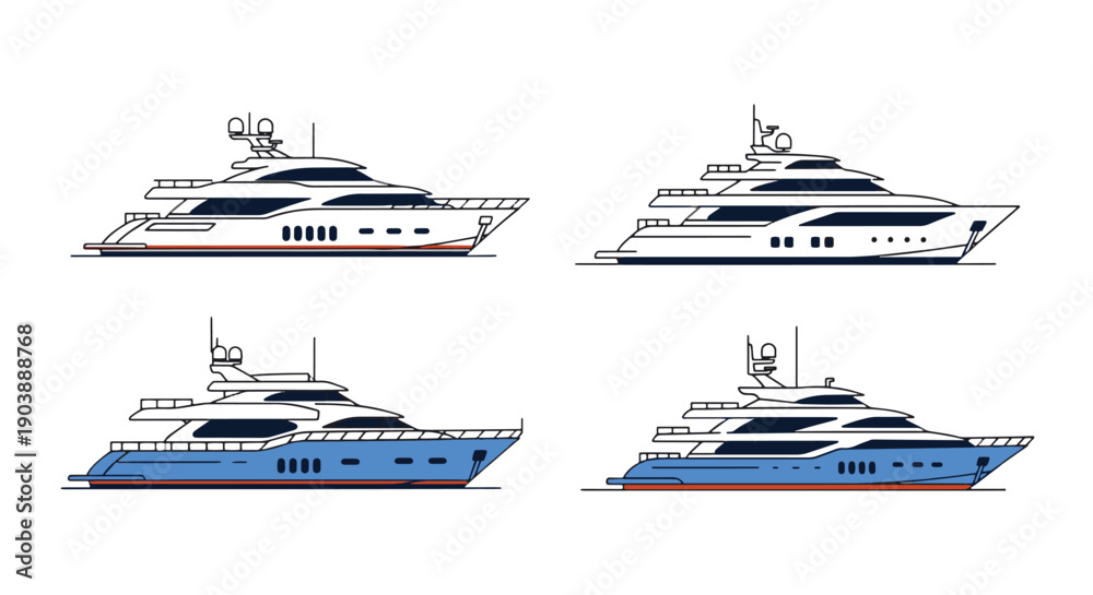 Obraz premium Luxury Yacht Line filed color illustration