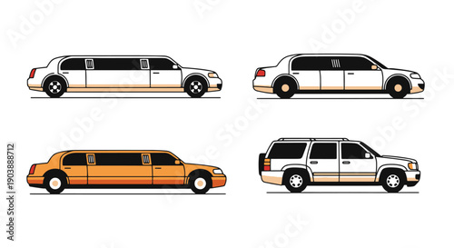Limousine Line art filled flat design