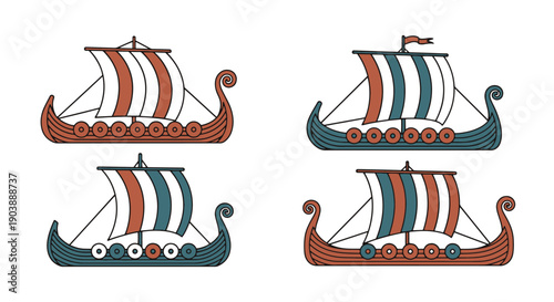 Longship Line art color simple design