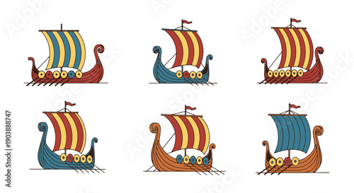 Longship Line art flat illustration