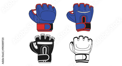 MMA Gloves Line art colorful digital illustration