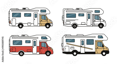 Motorhome Line art color filled modern design