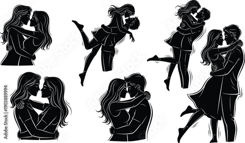 Black silhouette yoga poses vector illustration isolated on transparent background, Vector