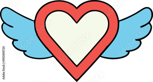 Cute cartoon heart with angel wings vector illustration isolated on transparent background, Vector