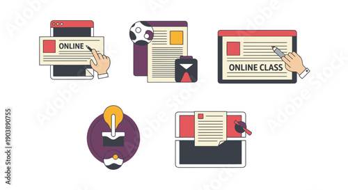 Online Class Line creative color filled design