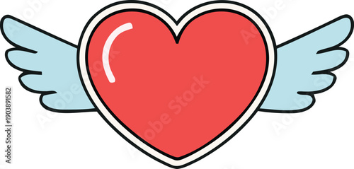 Cute cartoon heart with wings vector illustration isolated on transparent background, Vector