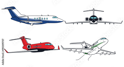 Private Jet Line art filed color creative design