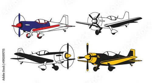 Propeller Plane Line color art flat style