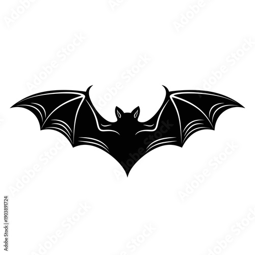 Stunning black bat silhouette with wings spread wide