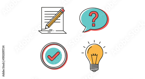 Quiz Test Line art color outline design