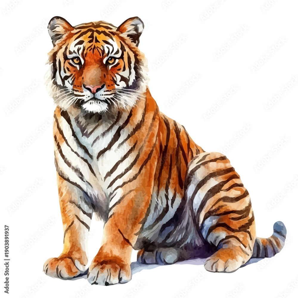 Obraz premium watercolor of Tiger illustration, isolated on a white background.