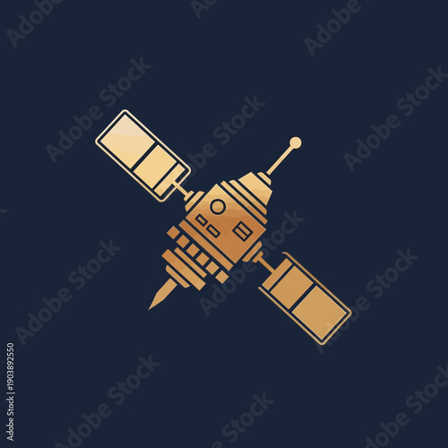 Illustration of a satellite with solar panels and an antenna.