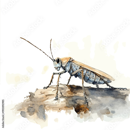Stick Insect, illustration watercolor with dynamic strokes and balanced color harmony, isolated on a white background.