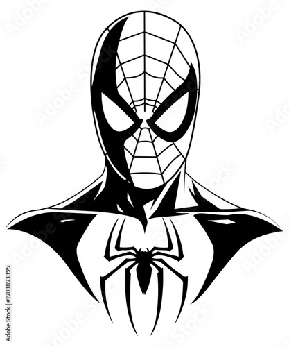 Dynamic superhero character in action pose, red and blue comic style illustration.