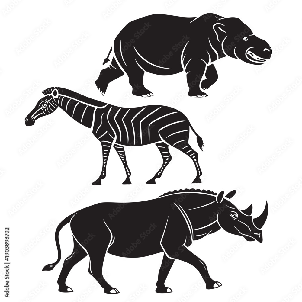 Obraz premium Black and white animal silhouettes walking in a line Vector