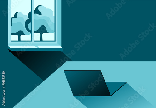 Work From Home Concept with Laptop and Window