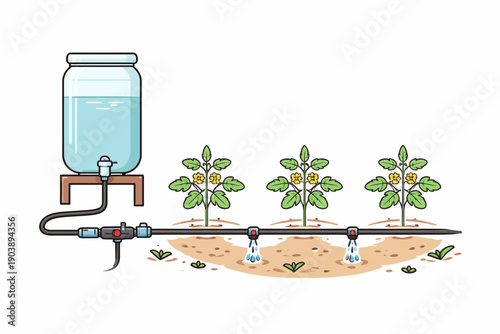 Efficient drip irrigation system for garden tomato plants