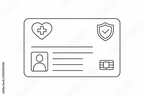 Simple line drawing of a health insurance card with icon symbols