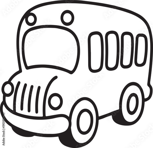 Simple black and white cartoon school bus line art vector