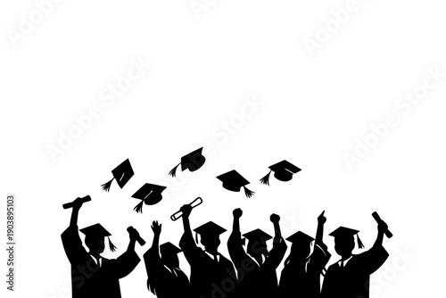 Silhouettes of graduates celebrating with caps in the air