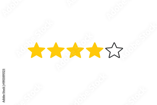 Four glowing rating stars in line with a fifth unlit star on grey background