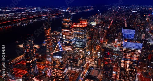 Wallpaper Mural Stunning waterfront of New York at night. Eye-catching illumination of iconic metropolis from drone. Torontodigital.ca