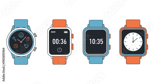 Smart Watches Line color filled abstract design