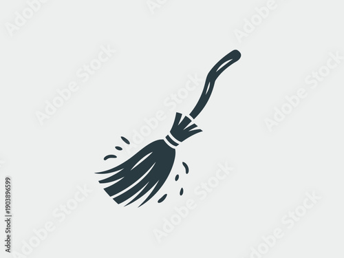 Flying Broomstick in Simple Flat Design with Dark Color on White Background for Halloween Icon