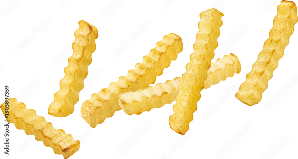 Fototapeta premium Falling crinkle french fries isolated