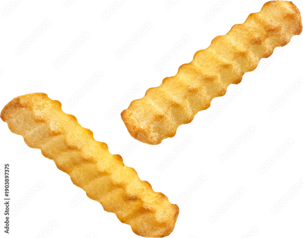 Obraz premium Falling crinkle french fries isolated
