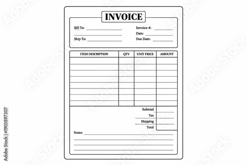 Blank invoice template with itemized columns for business use