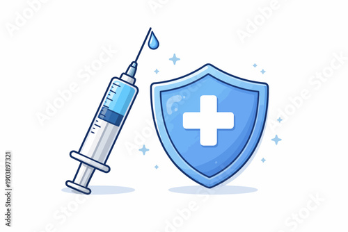 Medical syringe and shield icon representing health protection