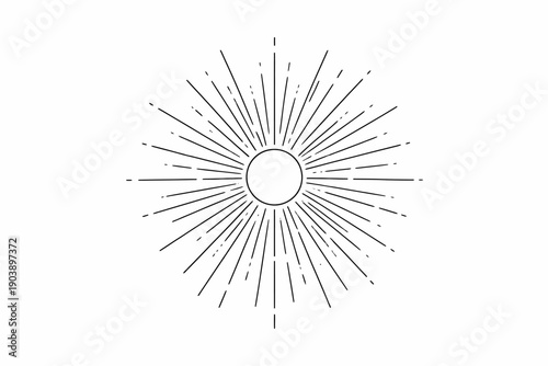 Minimalist sunburst illustration: geometric black line art on white