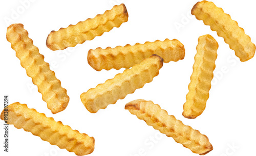 Canvas-taulu Falling crinkle french fries isolated