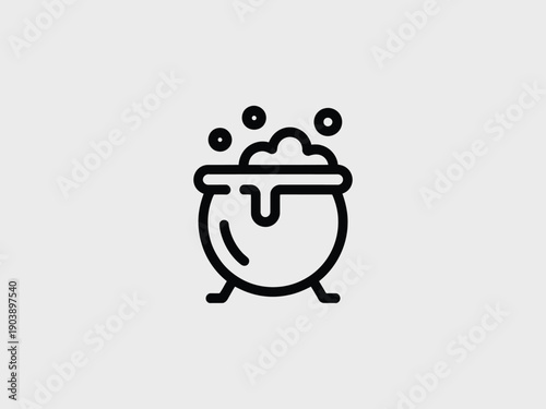 Cauldron Icon in Simple Line Art with Black Color on White Background for Magic Symbol