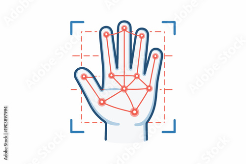 Biometric illustration of palm and fingerprint scanning technology