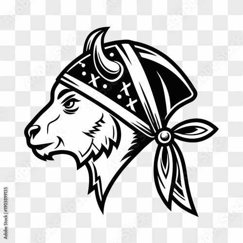 A goat wearing a bandana and a headscarf with a crescent moon and stars Vector