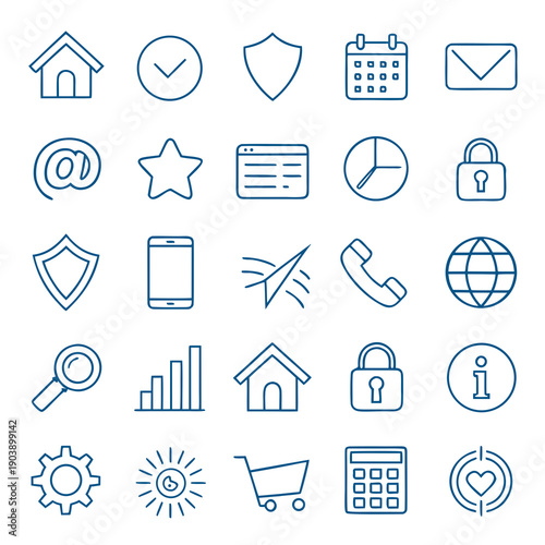 Collection of various icons related to technology and business Vector
