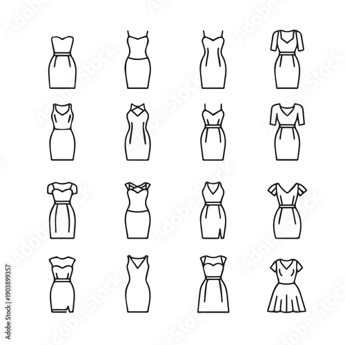 Collection of dress silhouettes, fashion design templates, vector icons