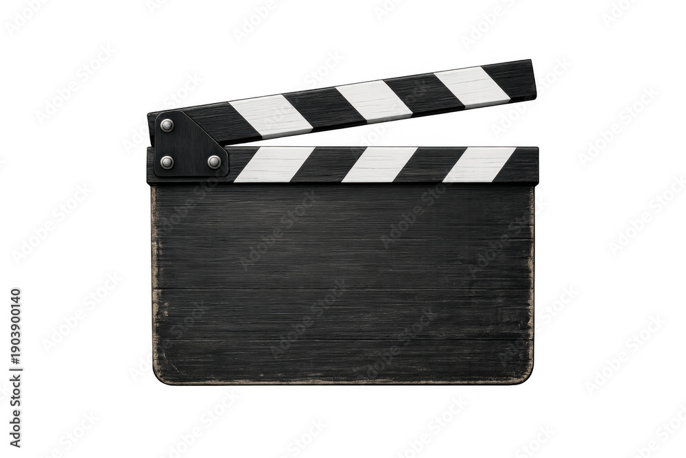 Fototapeta premium Clapperboard opening movie scene, symbolizing film production, video editing, and entertainment industry concepts