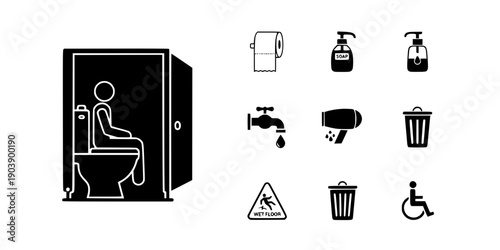 Toilet Stall Commode Bathroom Icon Signage