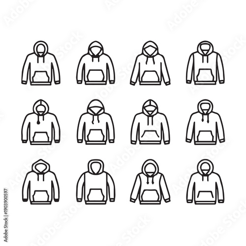 Collection of Hoodie Icons - Fashion Apparel Line Art