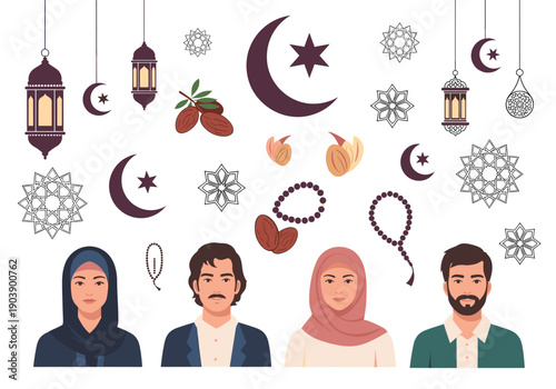 A calm and composed illustration of a woman wearing a hijab, ideal for cultural representation in diverse content.