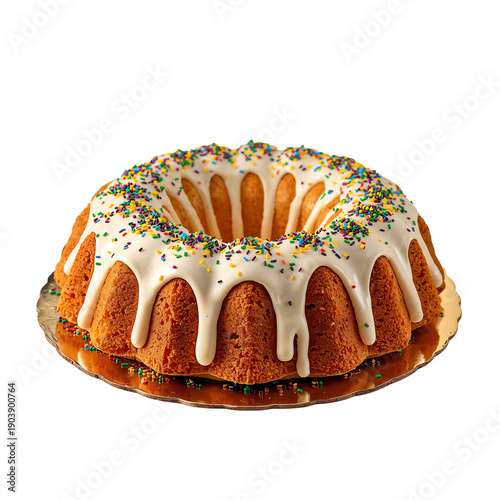 King Cake With a Crown and Colorful Beads on a Platter for Celebrations and G...