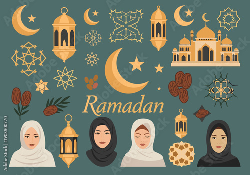 A serene illustration of a woman in a hijab, evoking calmness and cultural pride, ideal for diversity-focused content.