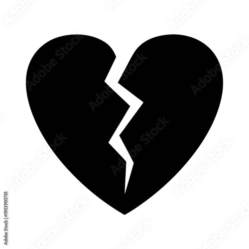 A broken heart icon in silhouette mode representing love and sadness